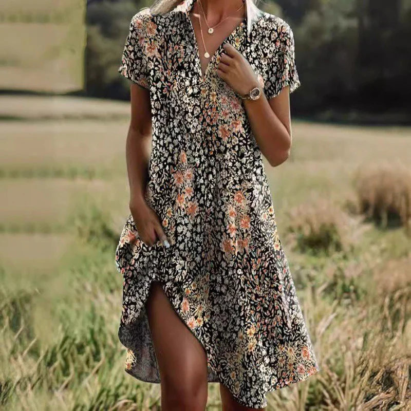 New Fashionable Short-Sleeved Printed Dress For Women