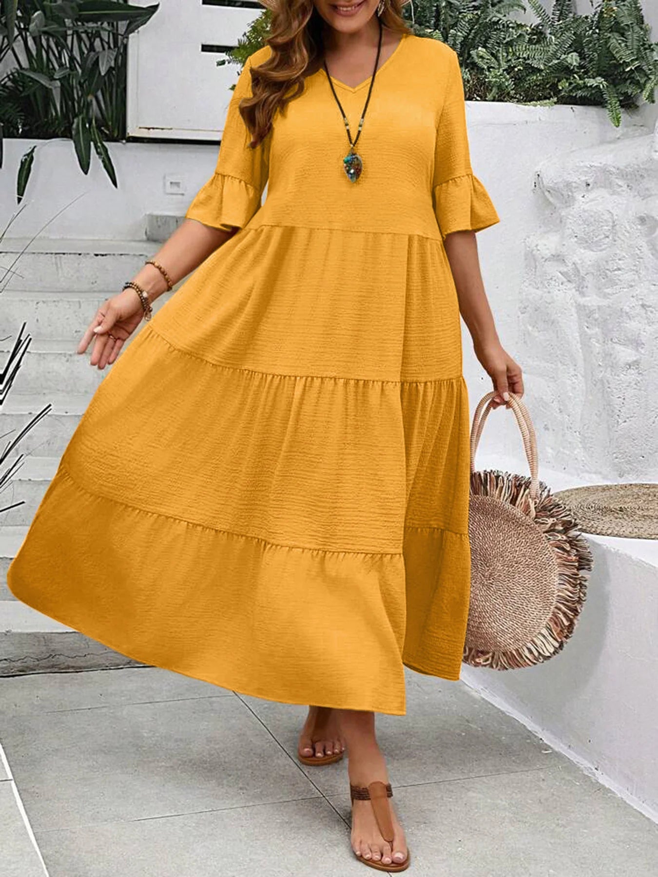 New Model V-Neck Splicing Multi-Color Multi-Code Long Large-Size Dress