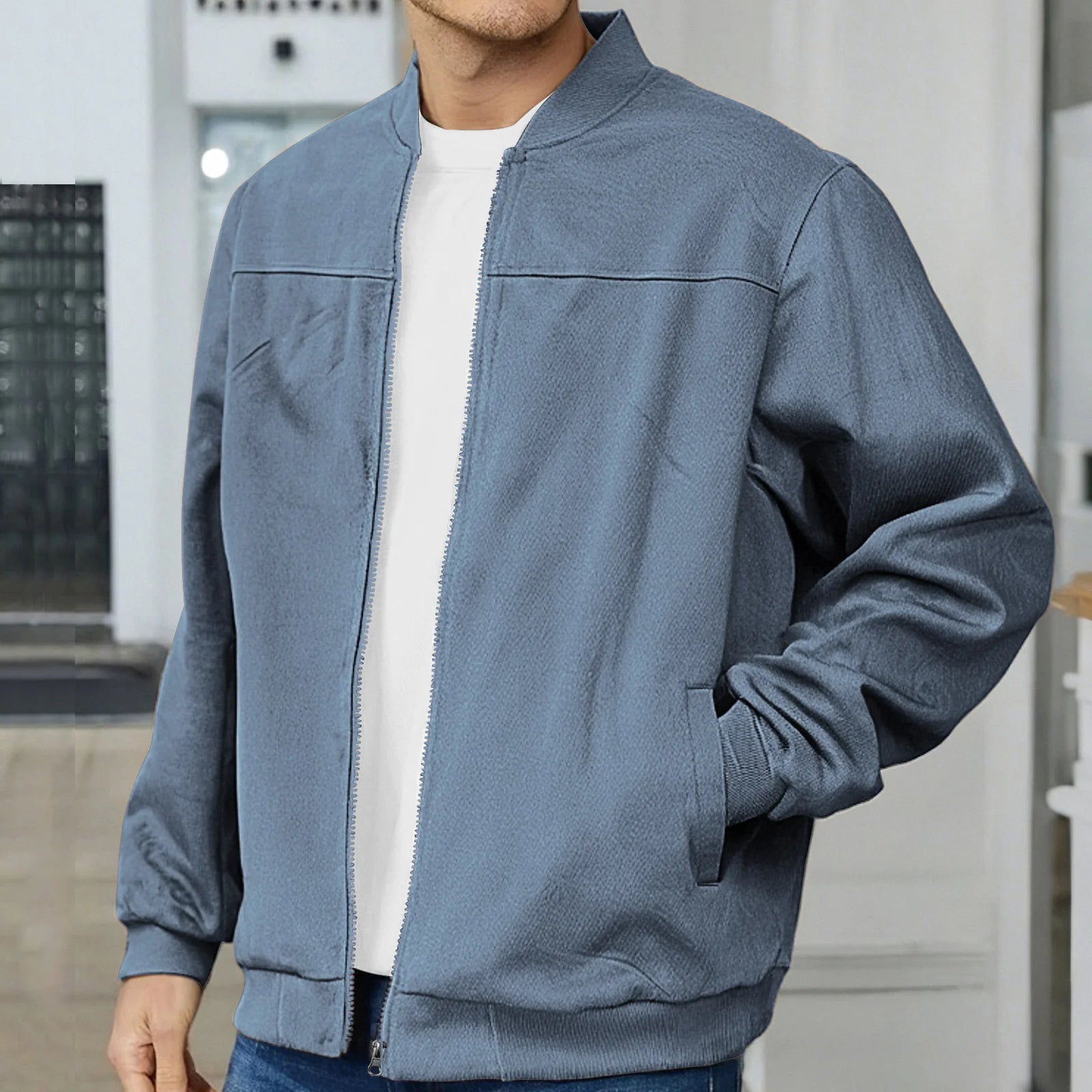 Suede solid-color men's zipper jacket