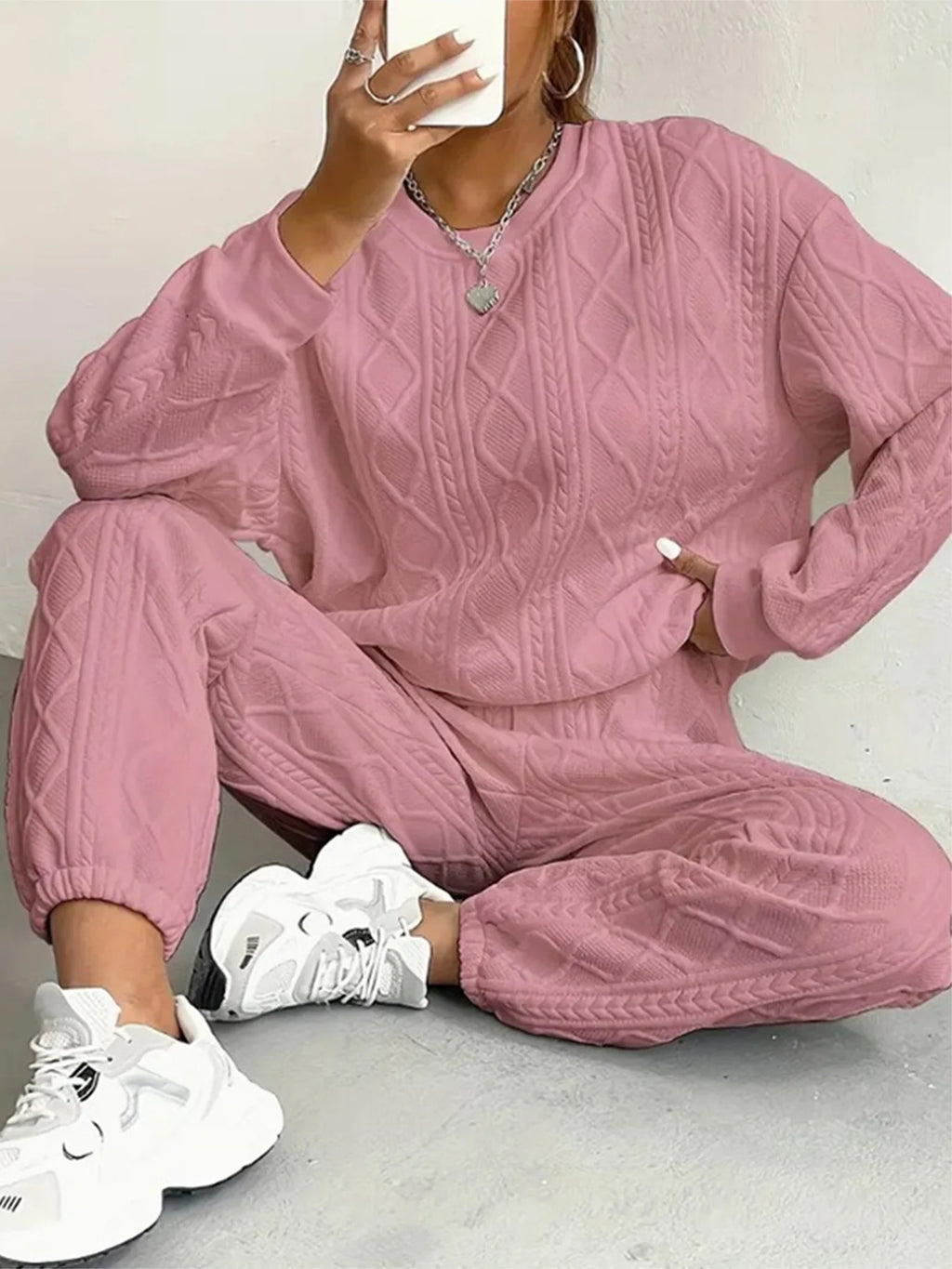 New Fashion Thread Jacquard Trousers Casual Two-Piece Suit For Women