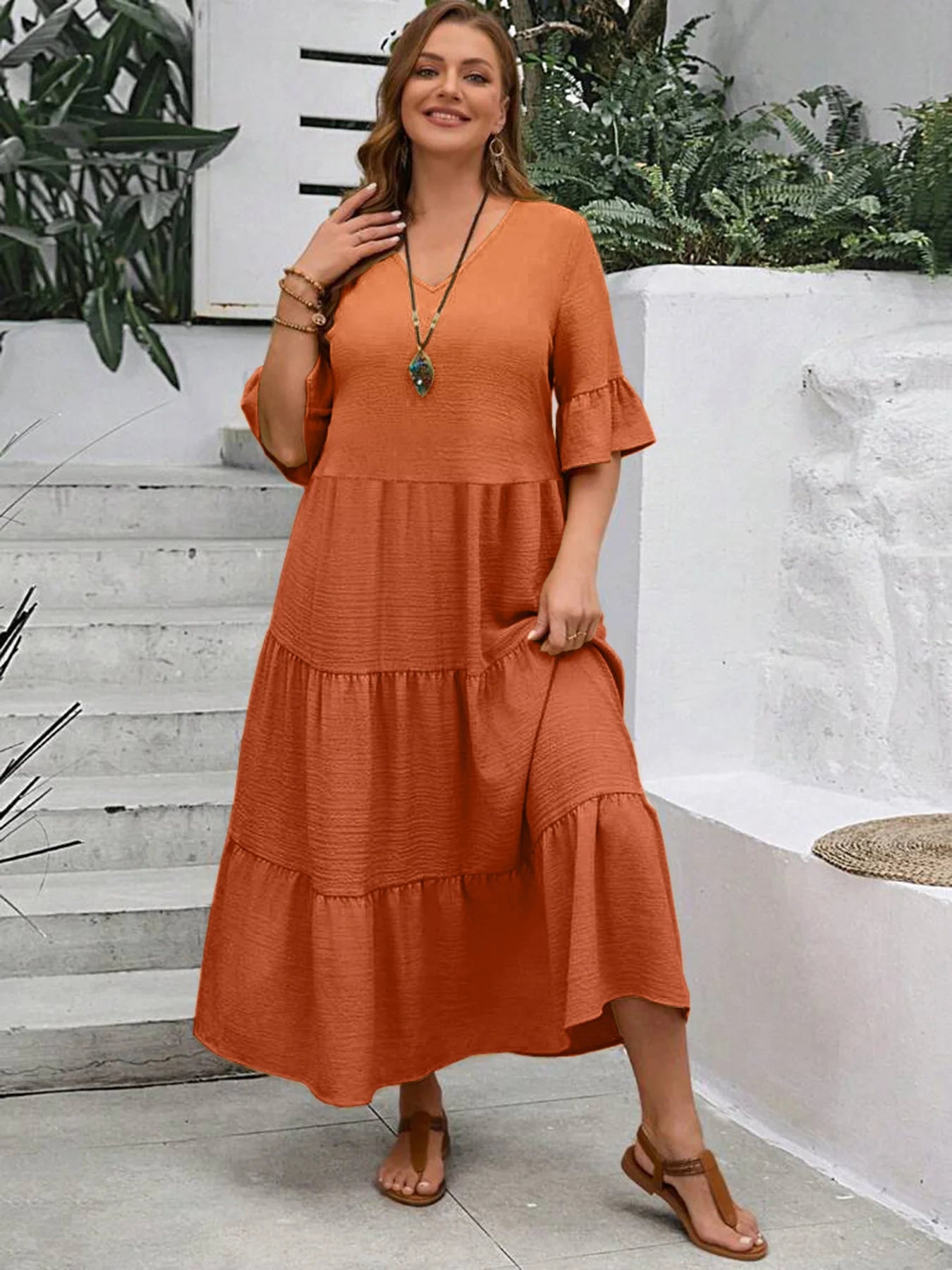 New Model V-Neck Splicing Multi-Color Multi-Code Long Large-Size Dress
