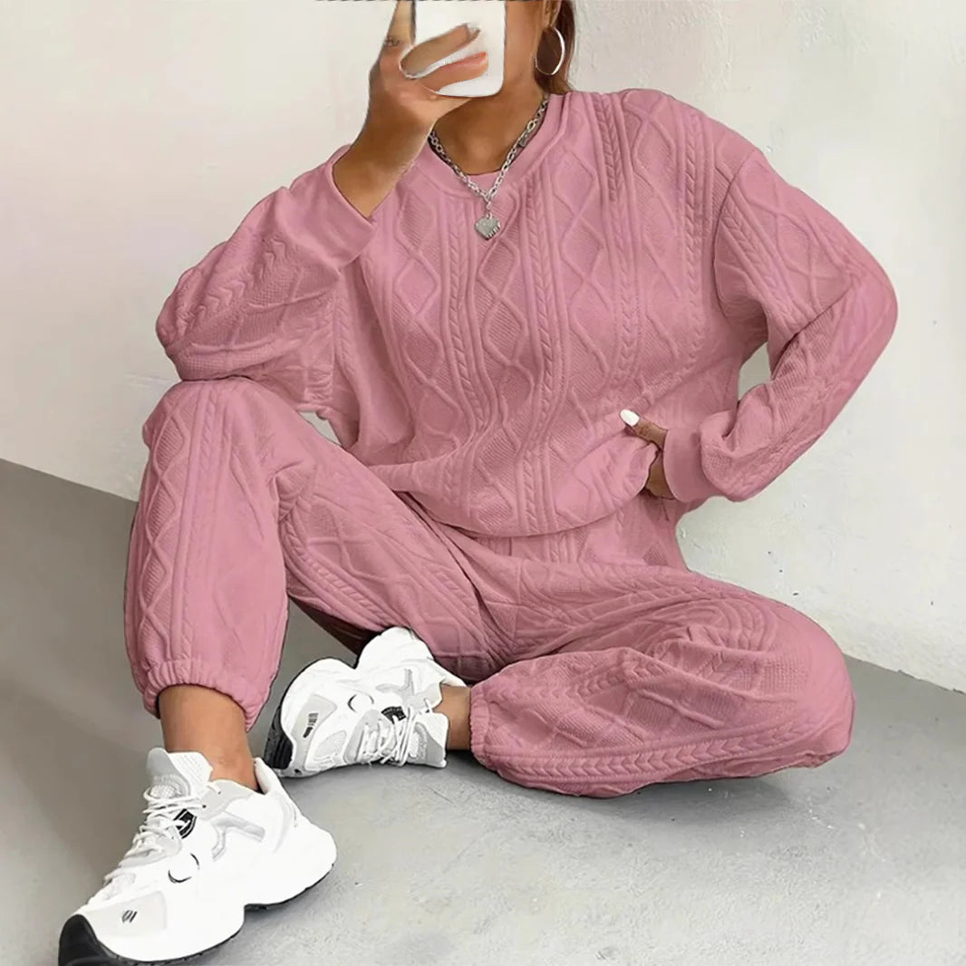 2BD3D7DB-56BE-4B2B-0BBE-524A1C646D1A.jpg New Fashion Thread Jacquard Trousers Casual Two-Piece Suit For Women - Image 2