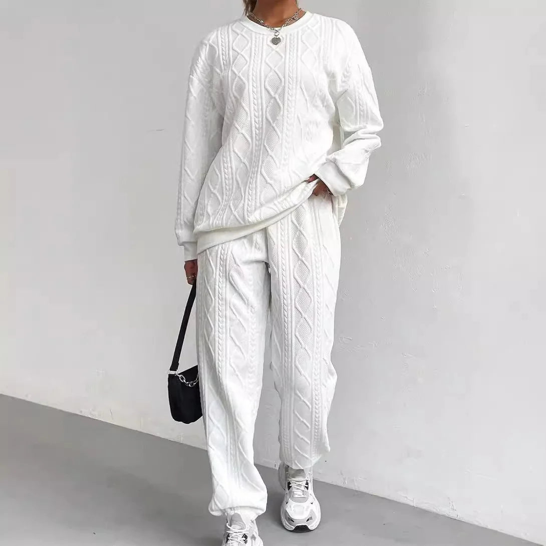 510BCD63-ED70-1608-C0E9-E9BB45463AC7.jpg New Fashion Thread Jacquard Trousers Casual Two-Piece Suit For Women - Image 10