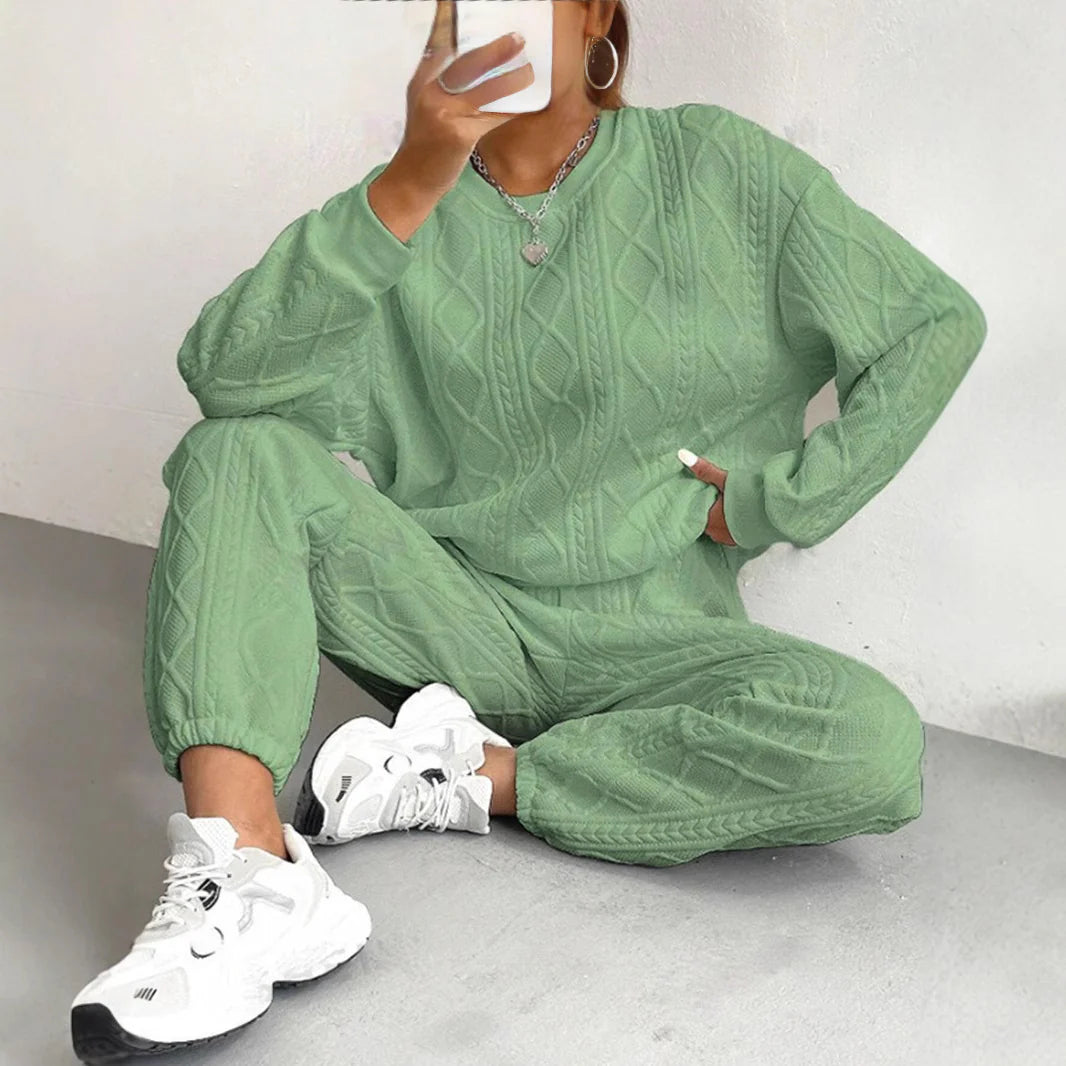 89297112-AEB0-7479-502E-8CA5C88D41A0.jpg New Fashion Thread Jacquard Trousers Casual Two-Piece Suit For Women - Image 3