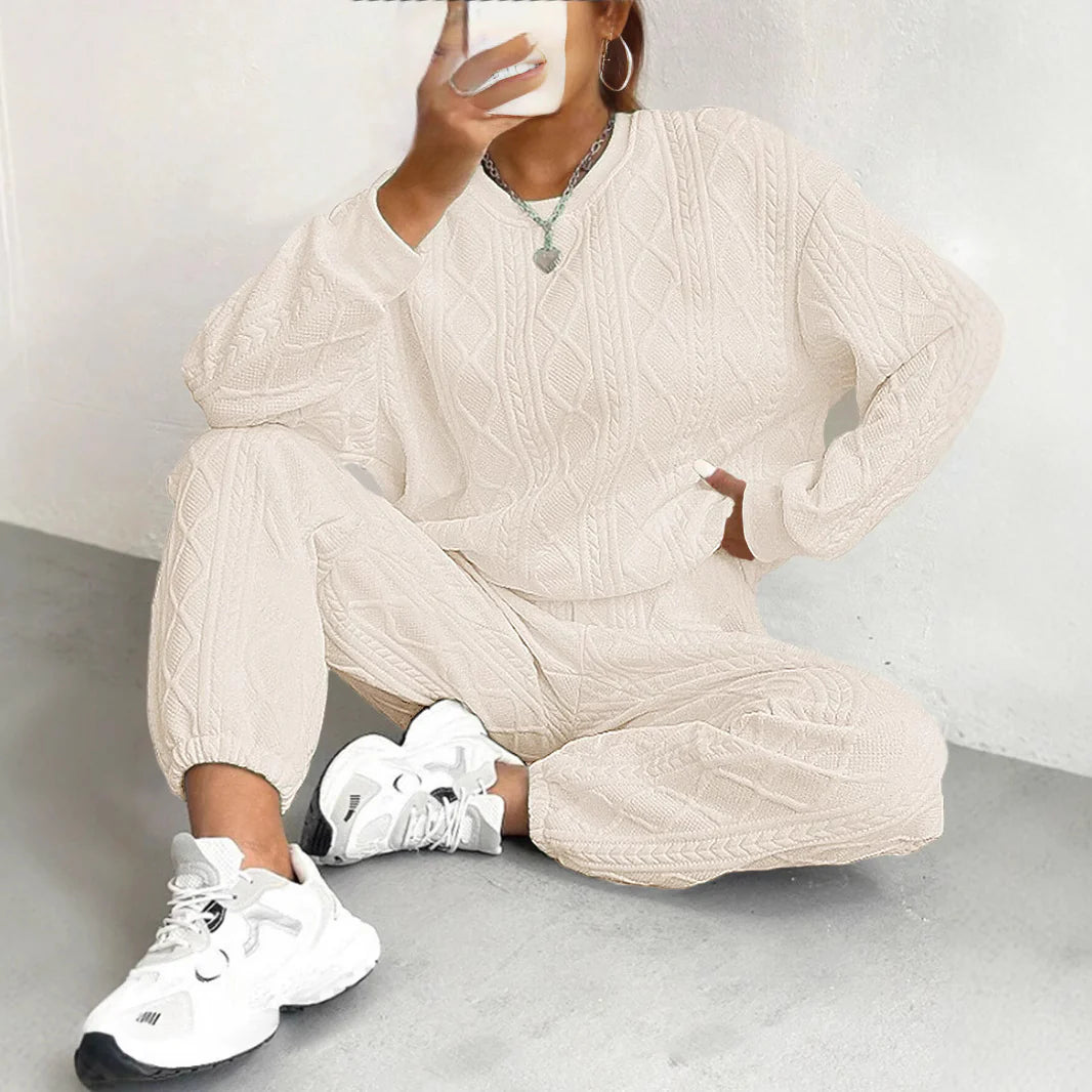 9E111110-03B7-5B2E-469C-703475EC26ED.jpg New Fashion Thread Jacquard Trousers Casual Two-Piece Suit For Women - Image 4