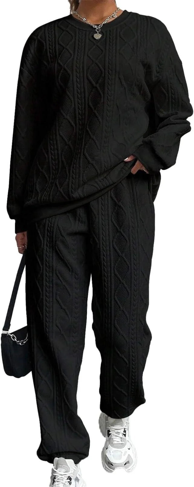 F5553DB4-7896-1154-D810-A482B89BCAAA.jpg New Fashion Thread Jacquard Trousers Casual Two-Piece Suit For Women - Image 6